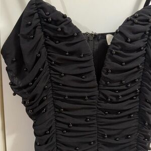 privy Black Ruched Beaded Dress Top